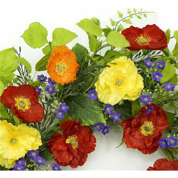 22” Artificial Spring Wreath for Front Door Summer Wreath with Colorful Poppy - Picture 6 of 16